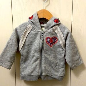 Roots Grey Terry Hoodie w/ Pink & Purple Flowers